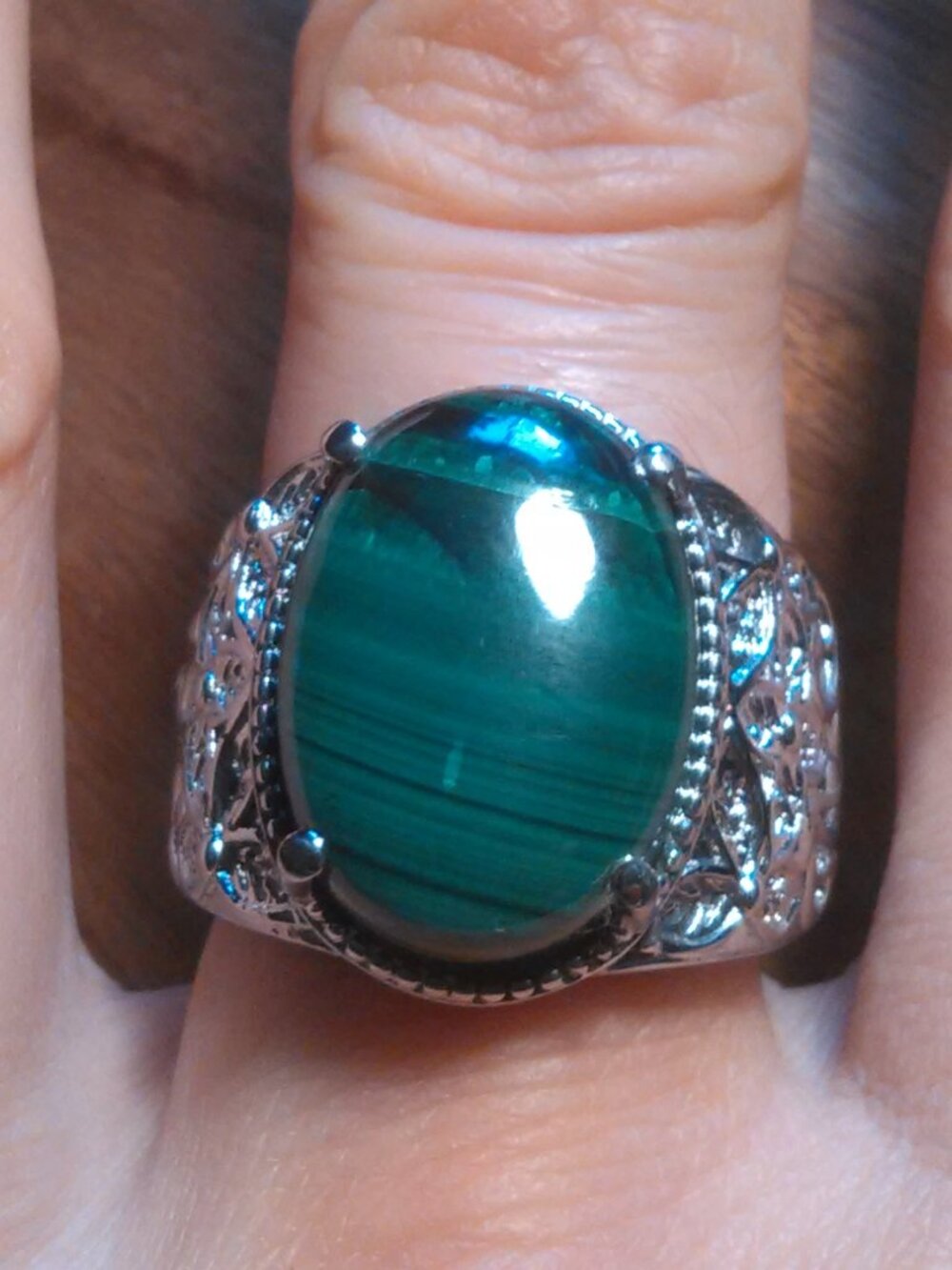 African Malachite Stainless Steel Ring (Size 9)